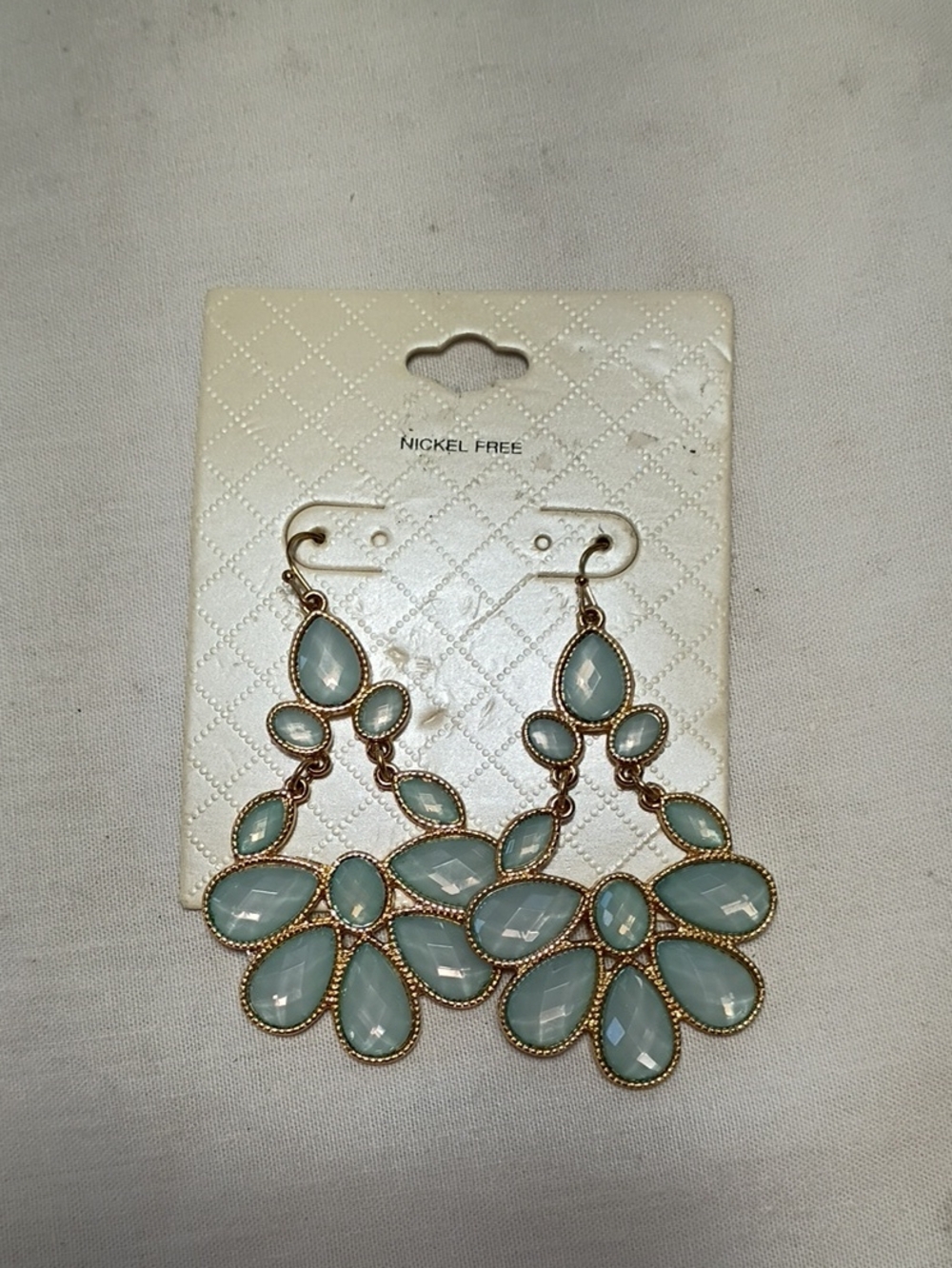 NWT Target Gold-Tone Chandelier Earrings with Mint Green Stones Nickel Free